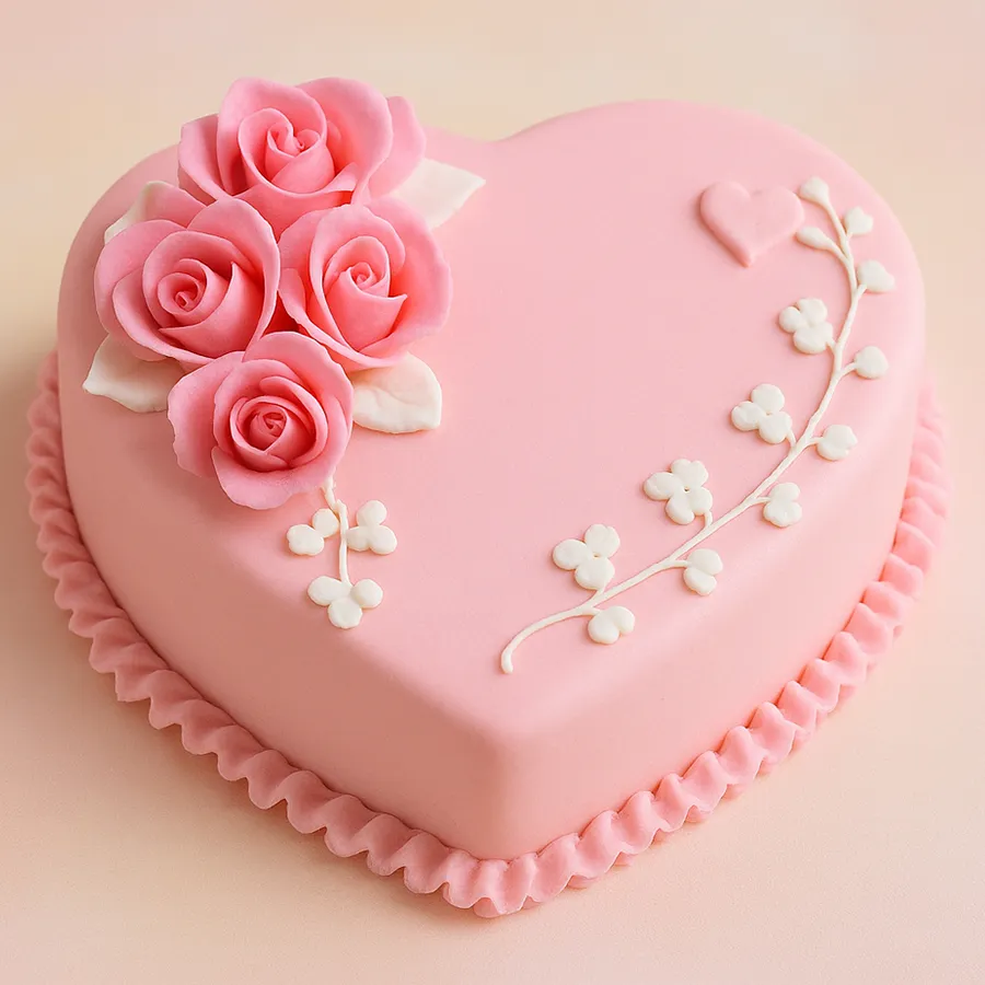 Heart-shaped strawberry cake, 500 grams, perfect for celebrations.