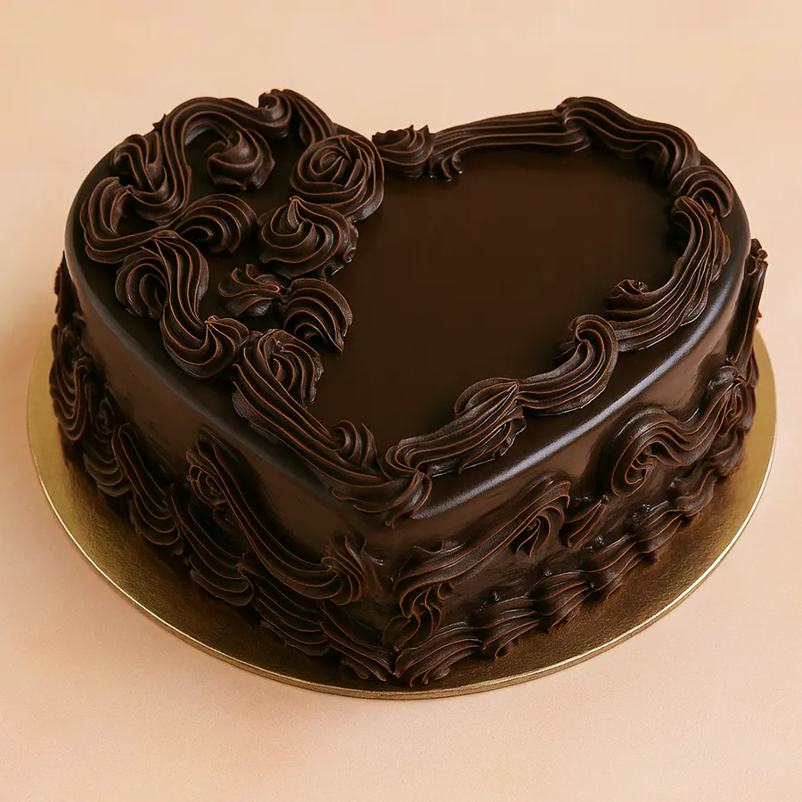 Heart-shaped chocolate cake weighing 500 grams, perfect for gifting to loved ones.