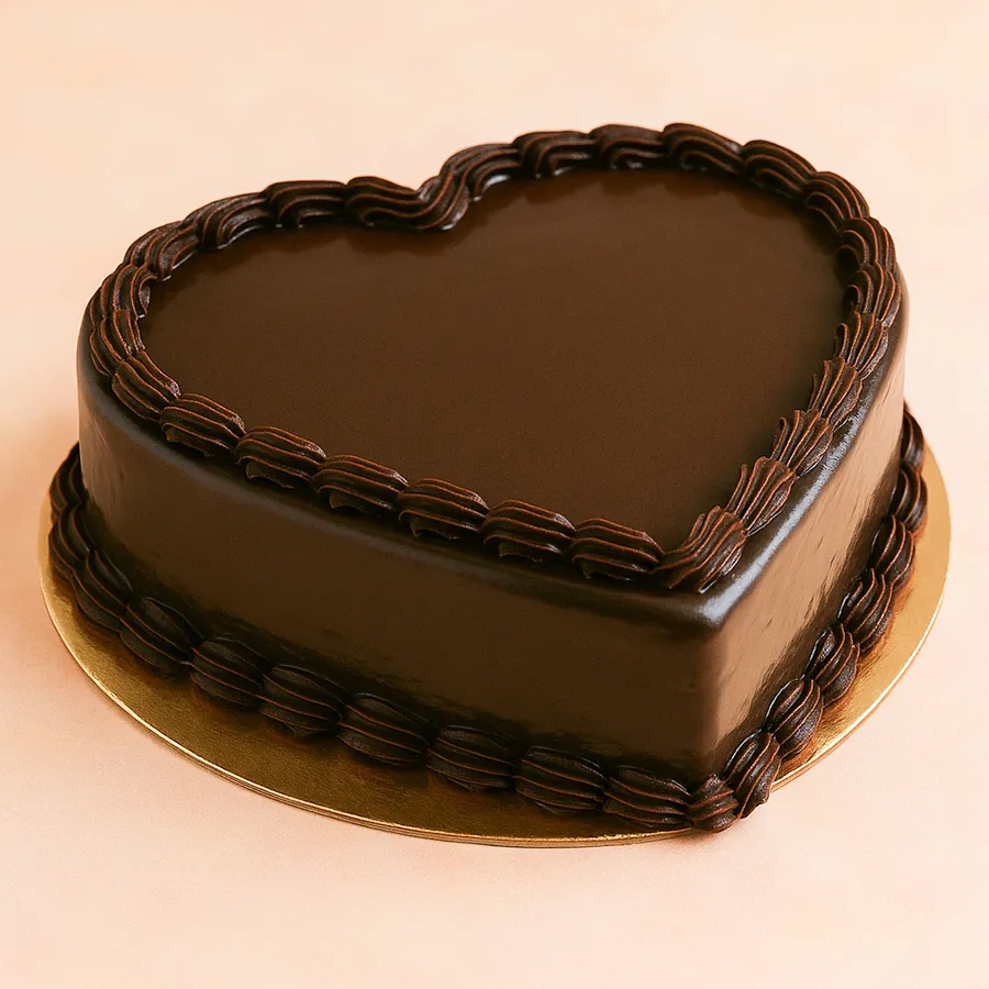 A heart-shaped chocolate truffle cake designed for special celebrations, weighing 500 grams.