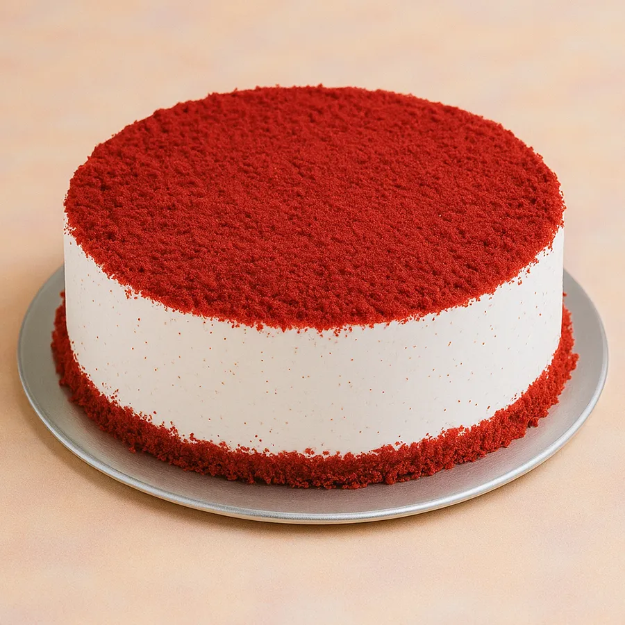 A delectable eggless red velvet cake, weighing 500 grams, perfect for celebrations and special moments.