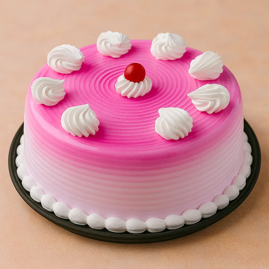 A gorgeous Eggless Strawberry Cake, perfect for sharing love and joy, weighing 500 grams.