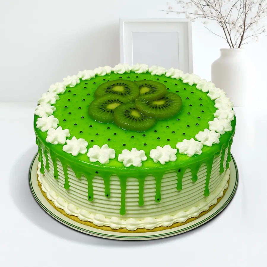 Fresh and delicious Eggless Kiwi Cake weighing 500 grams, perfect for celebrations.