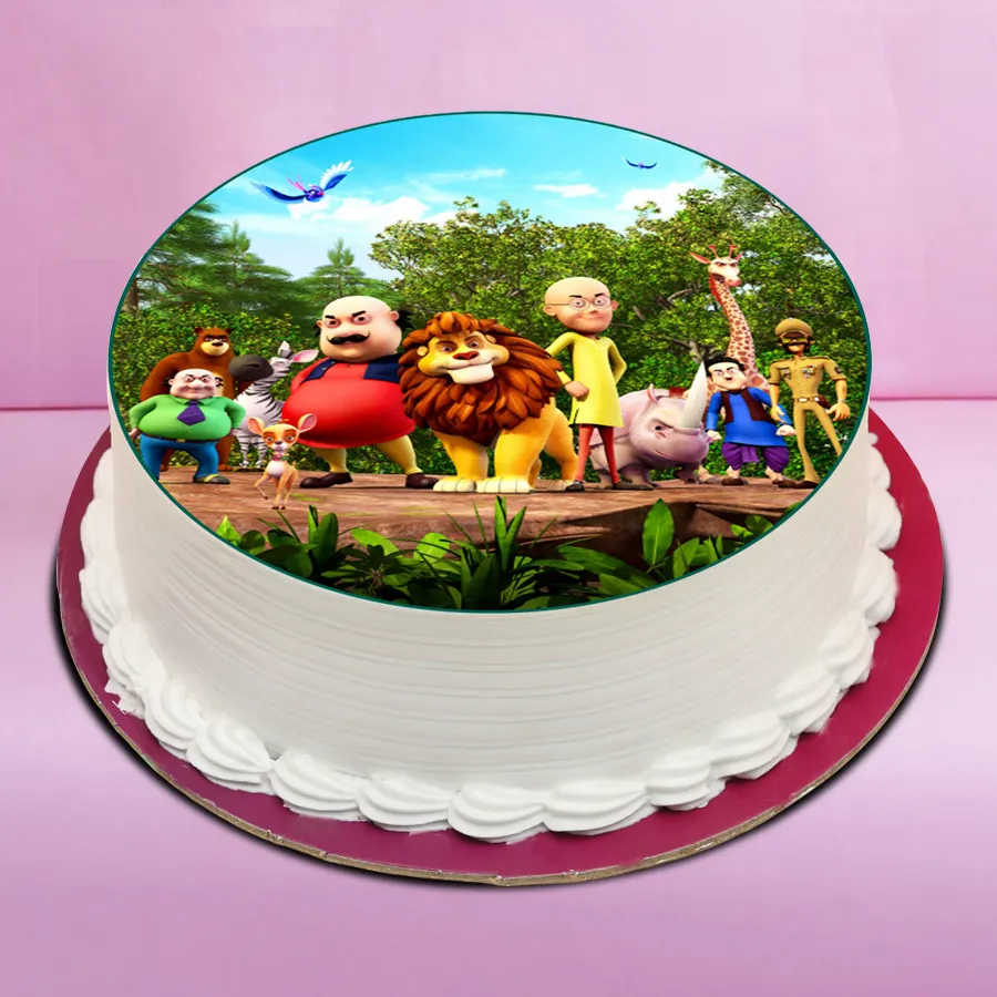 A delicious Motu Patlu Photo Cake for kids, weighing 500 grams, perfect for birthday celebrations.