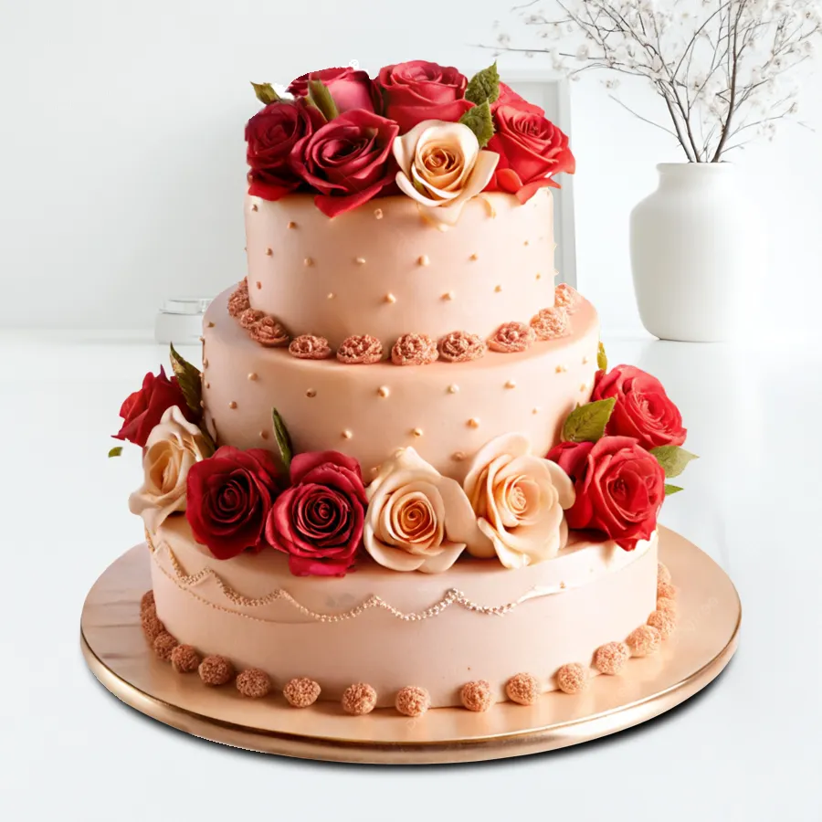 Elegant three-tier wedding cake, 7 kg, designed to spread love and joy.
