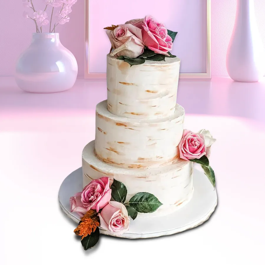 A lavish 3 tier wedding cake weighing 7 Kg, ideal for special celebrations, featuring beautiful layers that entice and inspire.