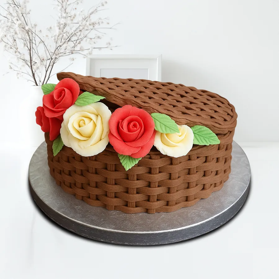 Delectable 2 kg Rose Basket Chocolate Cake, perfect for gifting on special occasions.