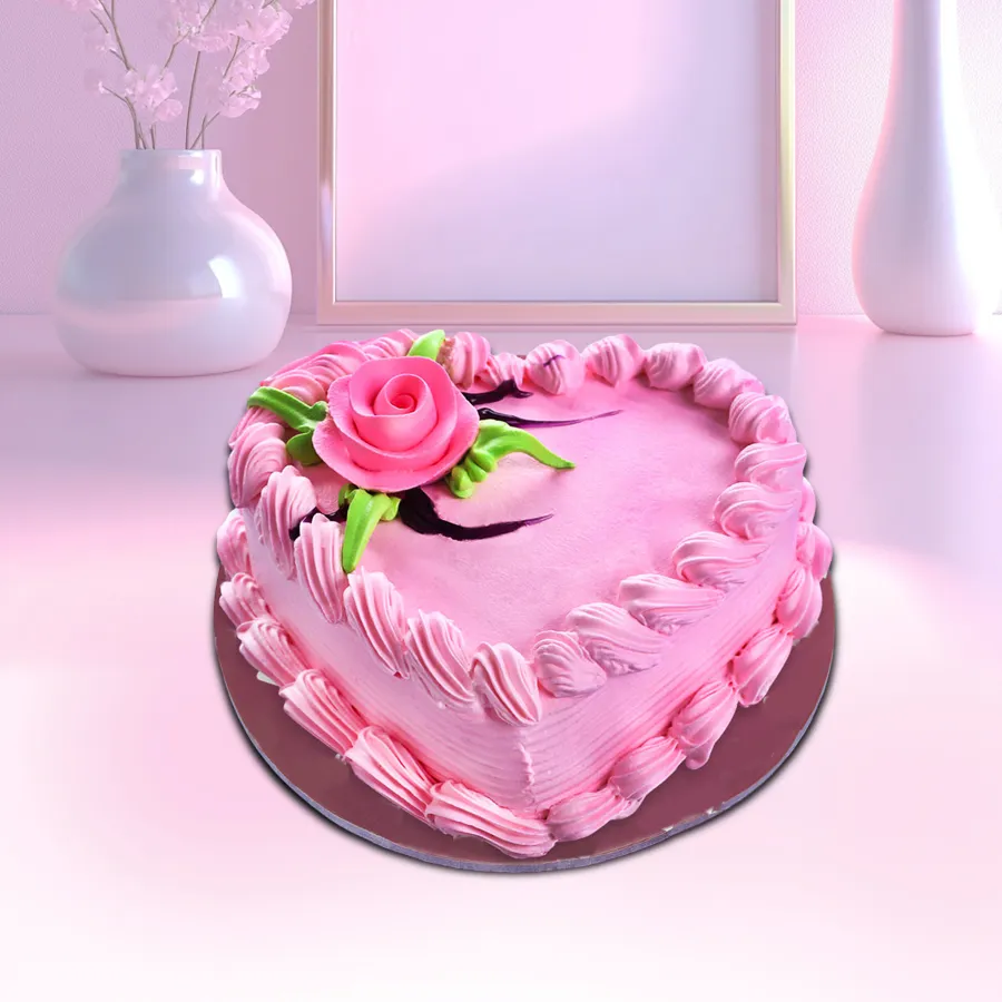 Heart shaped strawberry cake, 2.2 lbs, perfect gift for loved ones.