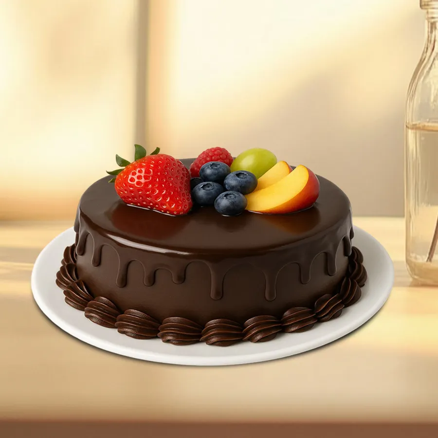 Decadent Chocolate Truffle Fresh Fruits Cake, 1 lb, perfect for gifting.