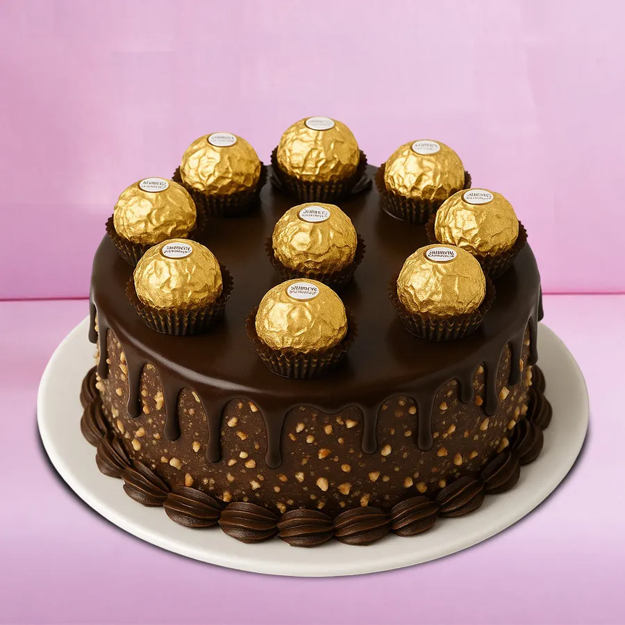 A mouthwatering Ferrero Rocher Choco Fusion Cake, perfect for sharing with loved ones.