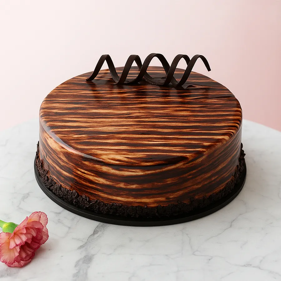 1 lb Irish Coffee Cake from Cake House, showcasing coffee sponge, creamy frosting, and elegant cocoa and coffee bean toppings.
