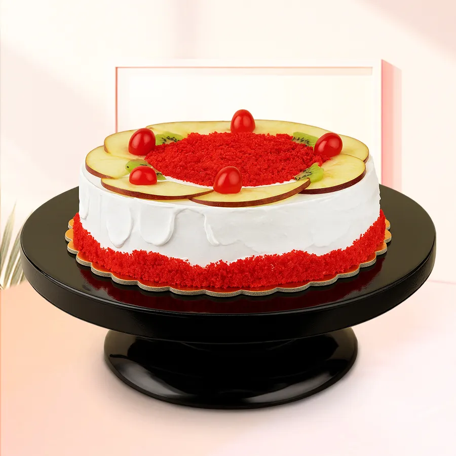 A 1/2 kg Luscious Red Velvet Cake with fruity flavors designed for gifting.