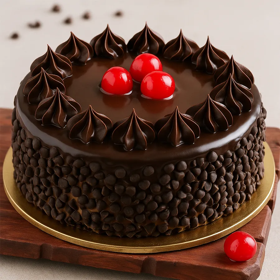 Decadent Dark Chocolate Chip Cake with rich choco chips