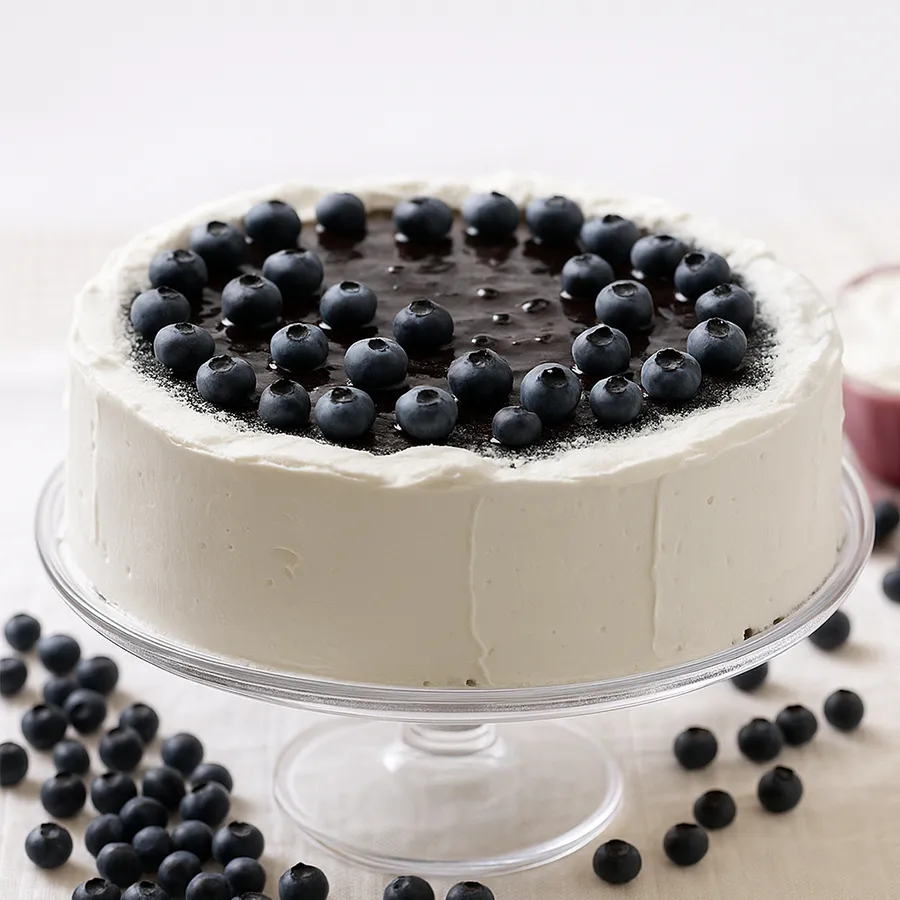 A 1/2 kg Blueberry Cream Cake featuring luscious blueberry filling and cream frosting, ideal for celebrations and special moments.