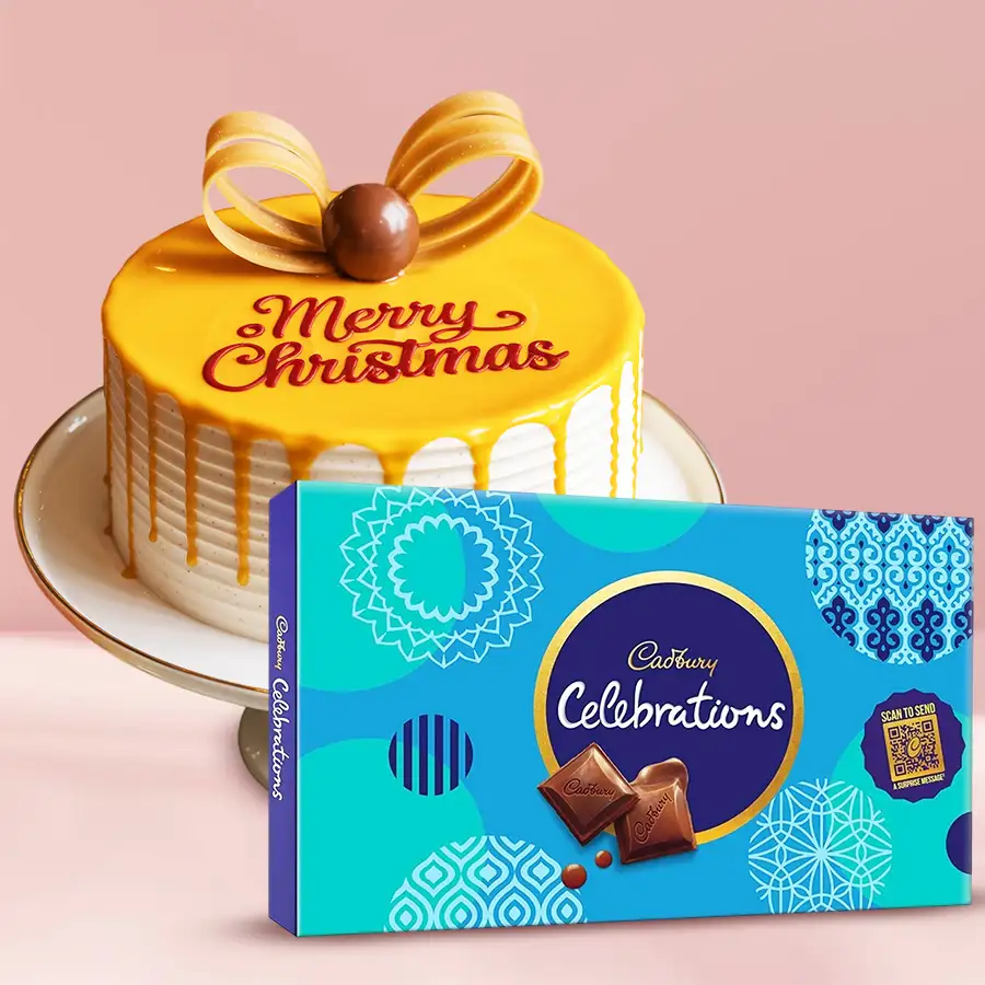 1 Lb Butterscotch Cake with Cadbury Celebrations Pack for Christmas gifting.