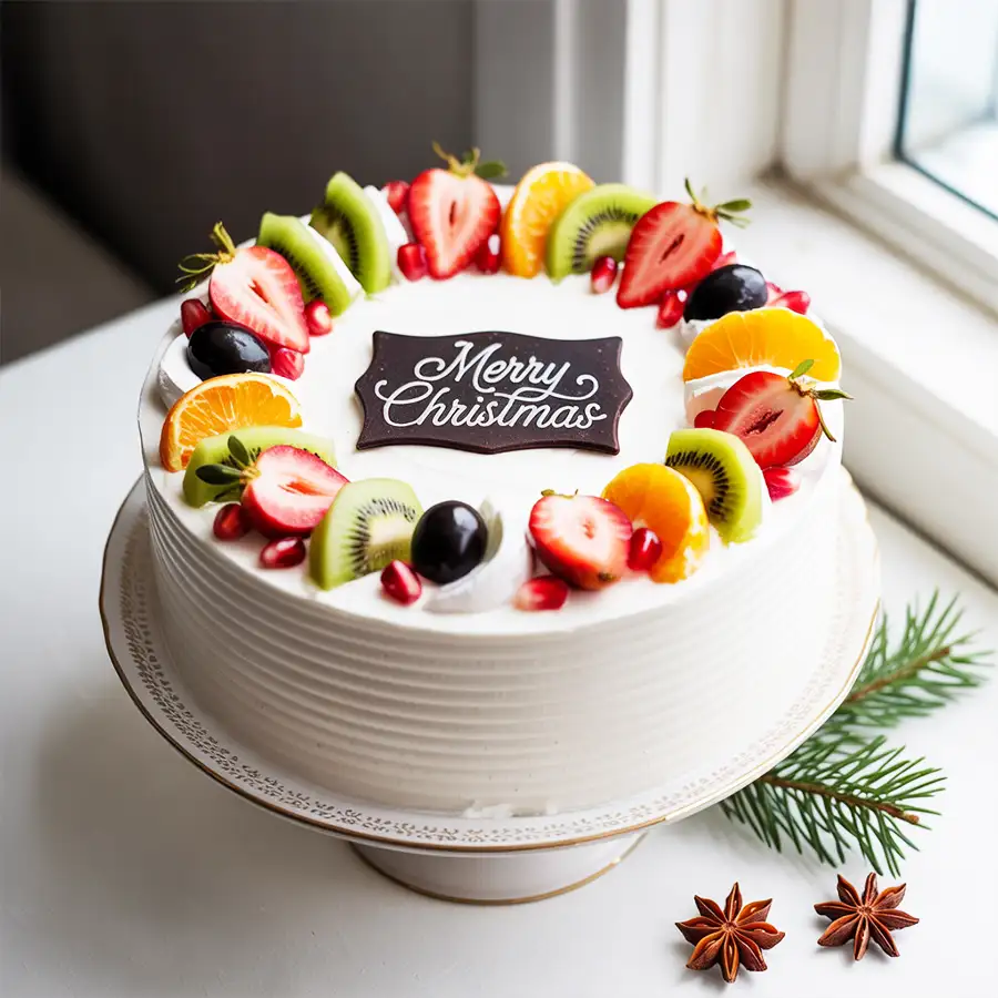 A vibrant 2.2 lb Fresh Fruits Cake, perfect for Christmas gifting.