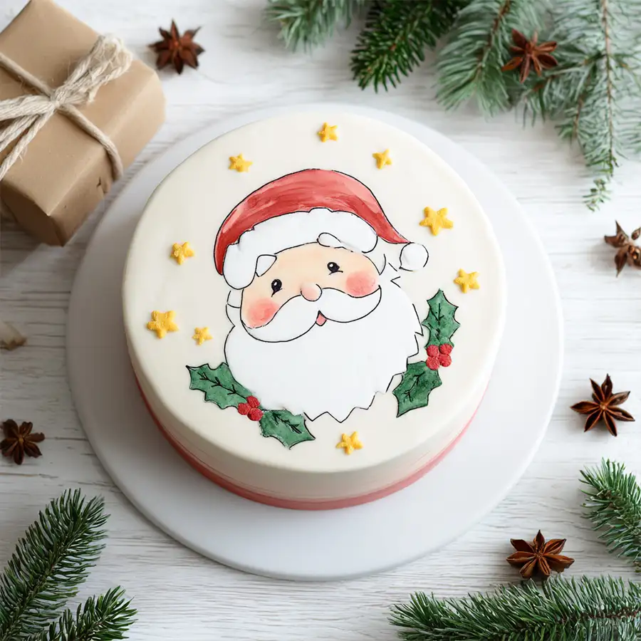 A festive 1 lb vanilla cake, perfect for holiday gifting and sharing love during Christmas celebrations.