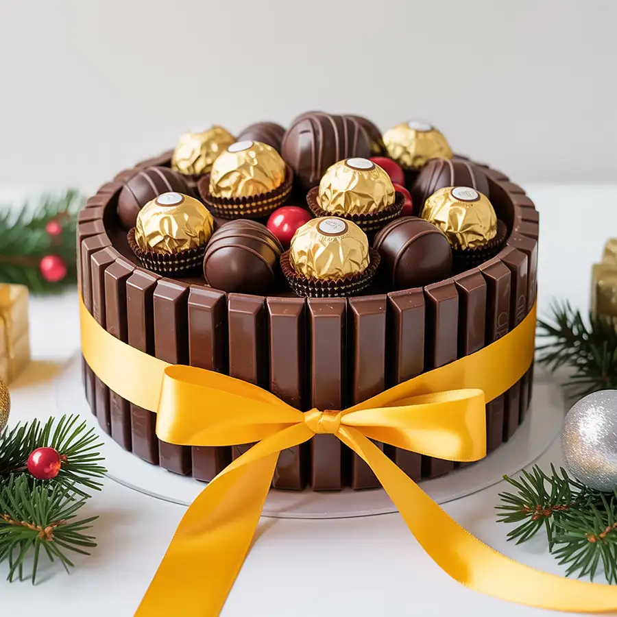 Enchanting KitKat Ferrero Rocher chocolaty cake for Christmas.