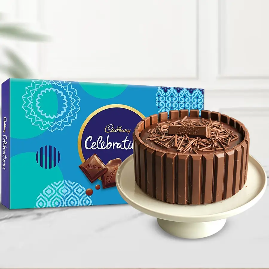 Kitkat Cake with assorted Cadbury Celebration Chocolates for Christmas celebration.