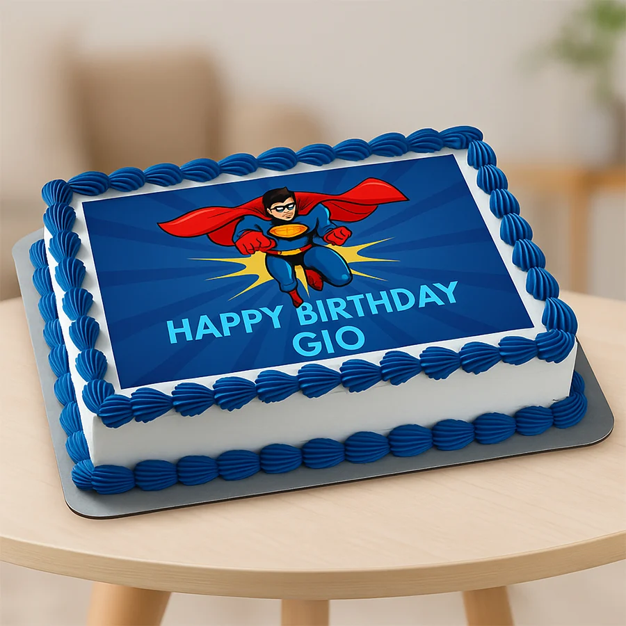 Rectangle 500g Spiderman photo cake for kids' celebrations.