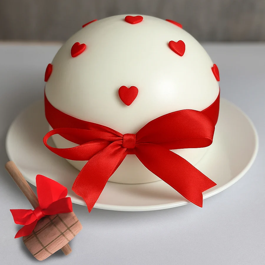 Crave-Worthy White Smash Cake with a hammer, ready for celebration.