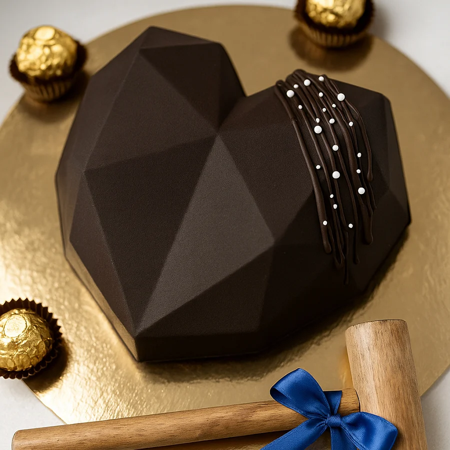Heart shape chocolate hammer cake, a 1 lb delight crafted with love.