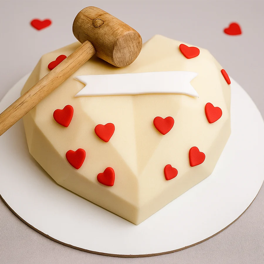 Heart-Shaped White Hammer Cake designed for celebrations, weighing 2.2 lbs.