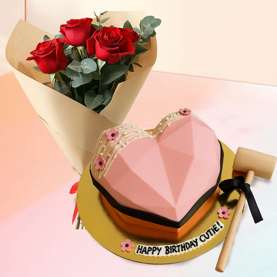 Heartfelt Surprise Cake with Roses