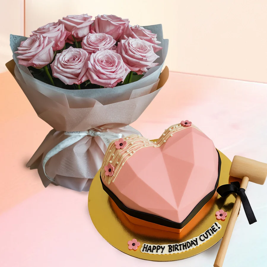 Heart-Shaped Cake with Rosy Charm