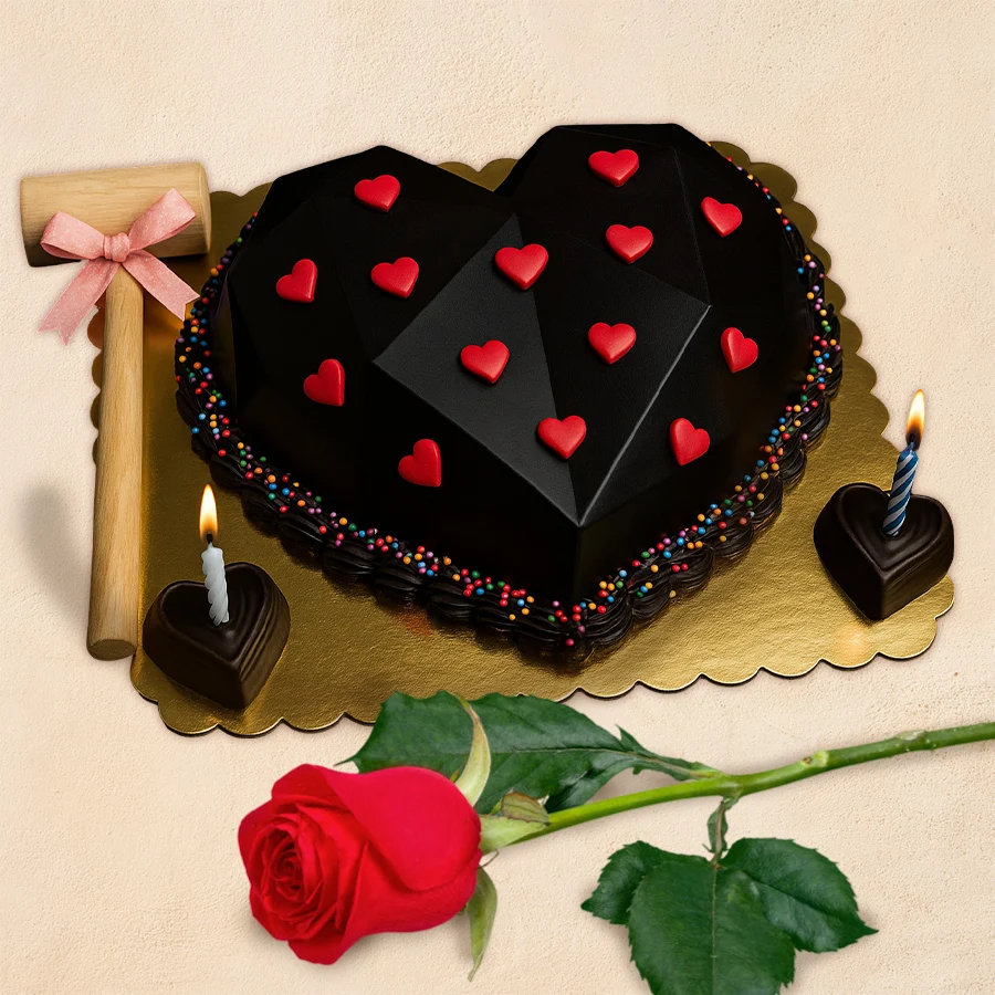 Heartfelt Chocolate Cake & Rose Gift