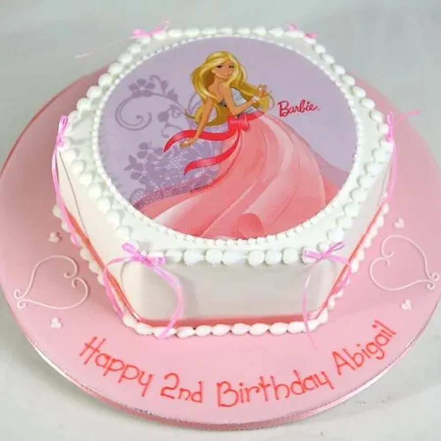 Wholesome Barbie Hexagon Photo Cake, perfect for birthdays.