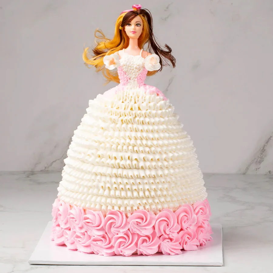 Enchanting White Forest Barbie Cake, ideal for kids' parties with a sweet design and delightful flavors.