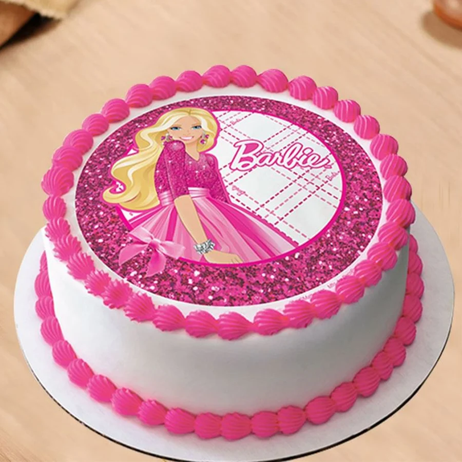 Velvety Barbie Photo Cake, 2.2 lbs, perfect for little ones' celebrations.