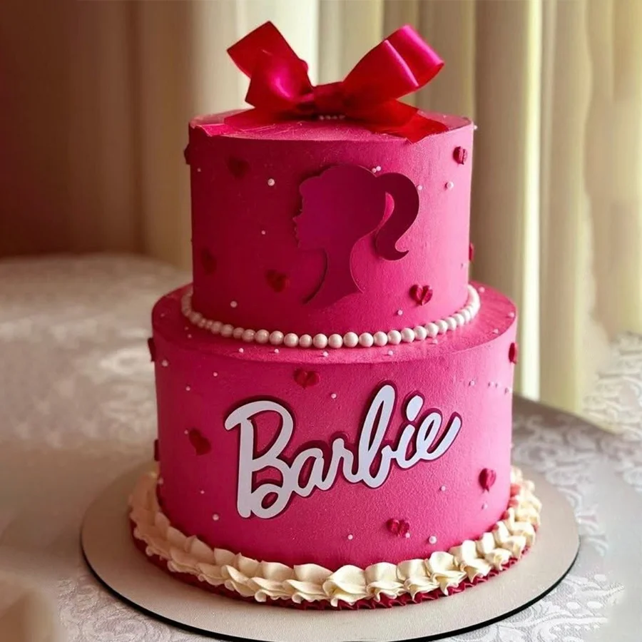 Festive two-tier Barbie cake, perfect for children's celebrations, weighing 3 kg.