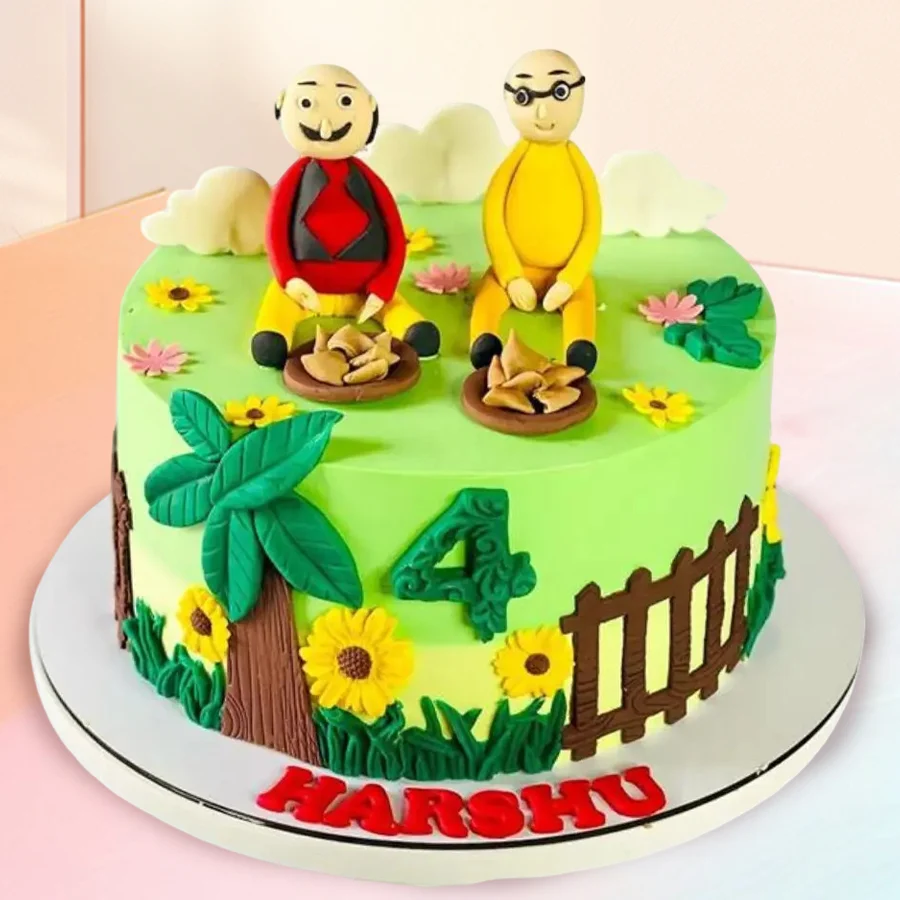 Whimsical Motu Patlu Fondant Cake for children's celebrations.