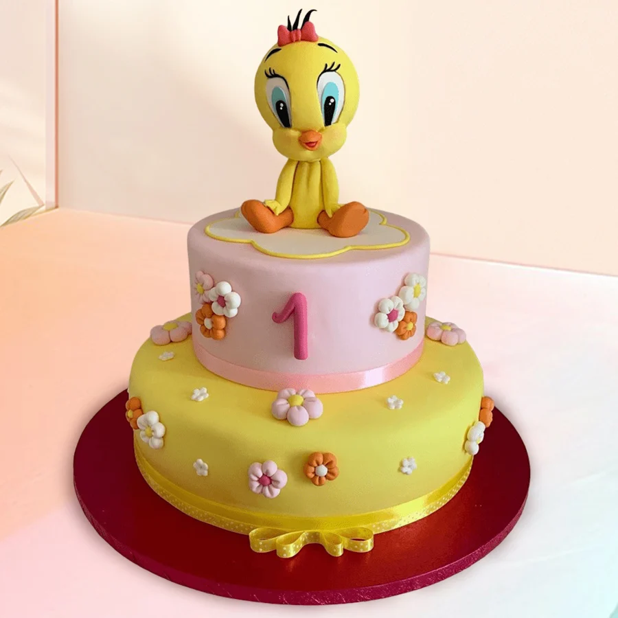 Caramelized Two Tier Tweety Cake for kids, perfect for celebrations weighing 3 kg.