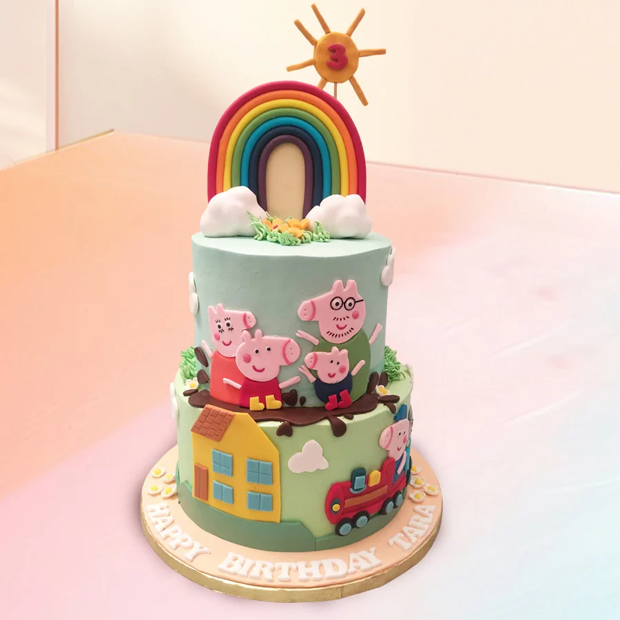 2 Tier Peppa Pig Cake designed for children's celebrations, weighing 3 kg. Perfect for adding joy to any birthday party.
