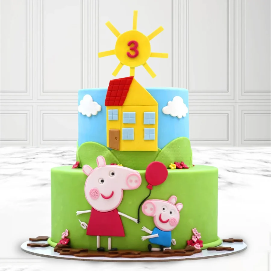 2 Tier Peppa Pig Cake, 5 kg, perfect for children's parties and celebrations.