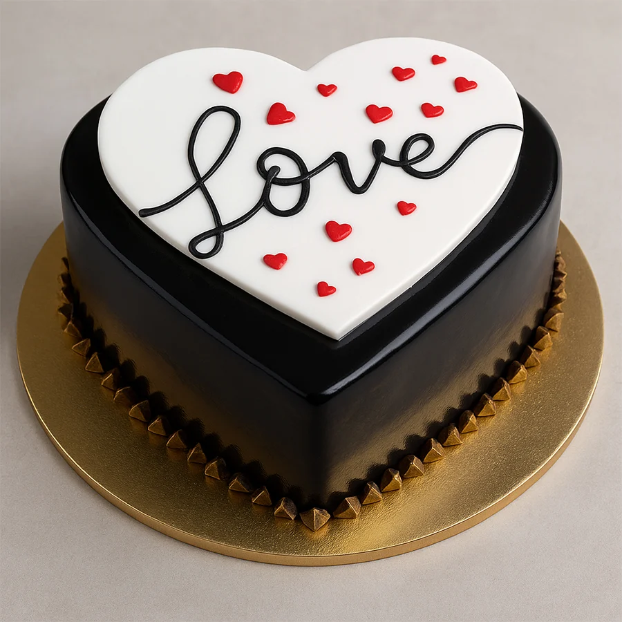 Heartfelt Chocolate Delight Cake in a heart shape, rich chocolate flavor, 500g size.