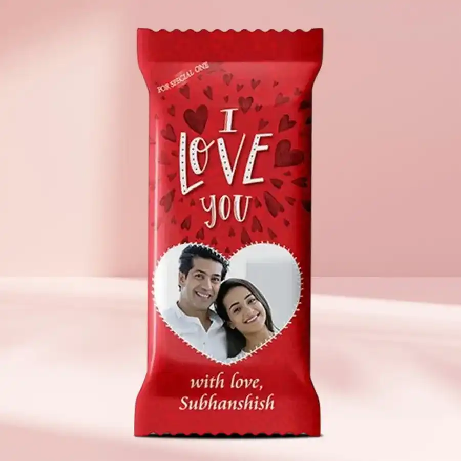 Customized Red Velvet Chocolate Bar with personalized message and photo