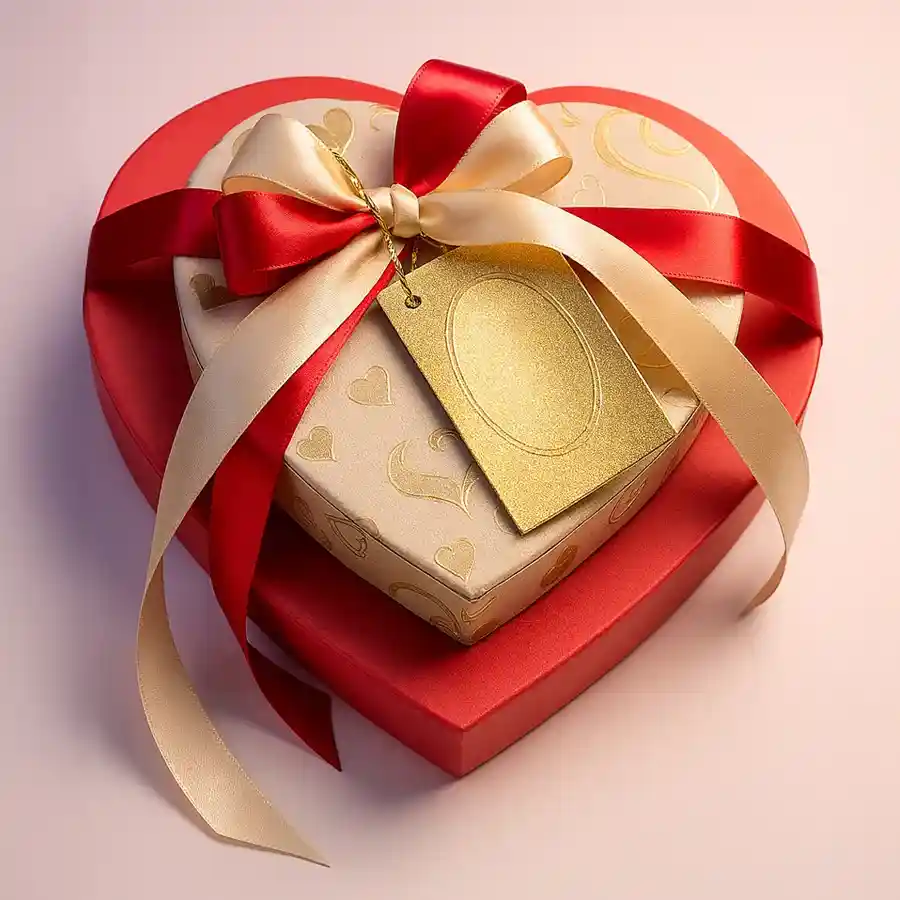 Heart-shaped chocolate boxes filled with handmade heart chocolates.