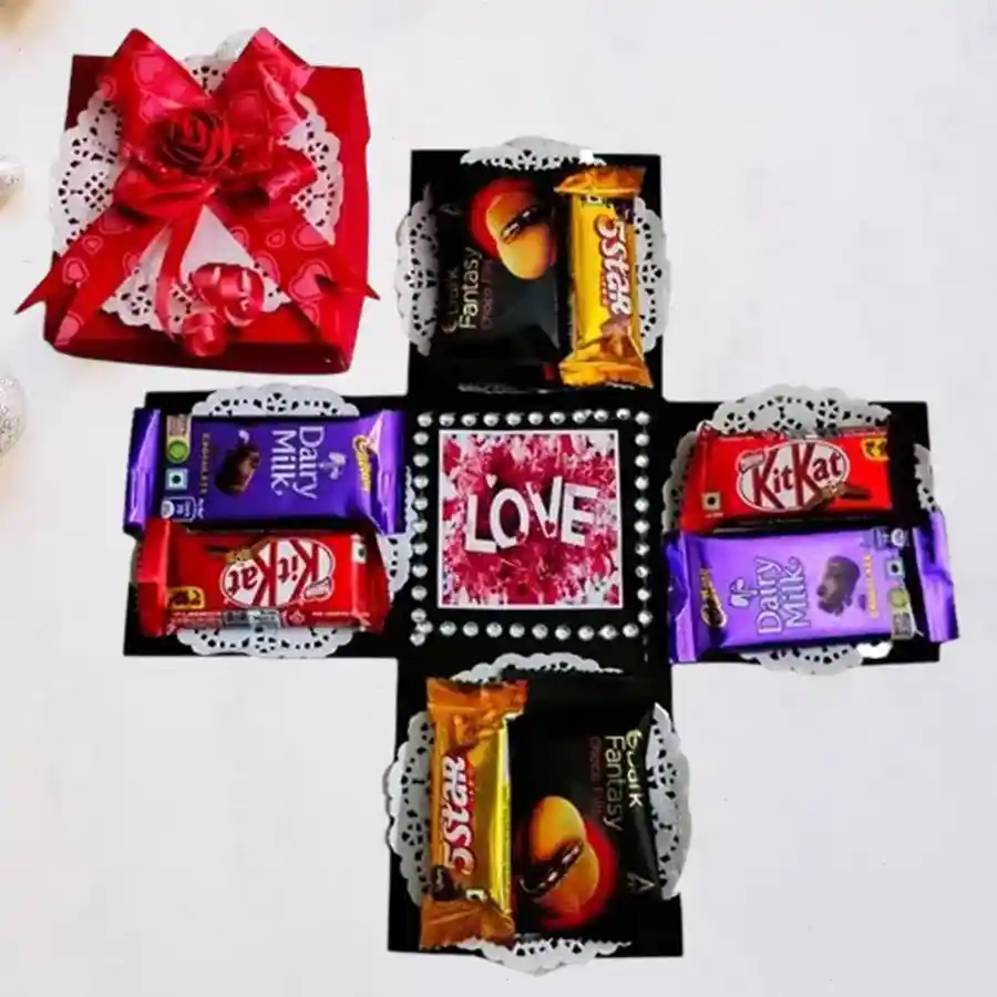 Magical Single Layer Chocolate Explosion Box filled with premium chocolates arranged for an unboxing experience