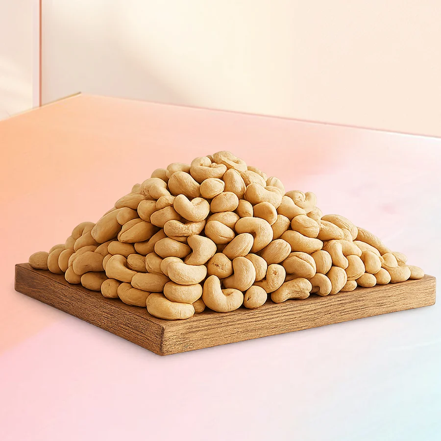 A wooden tray filled with delicious cashews, a heartfelt gift conveying warmth and joy.