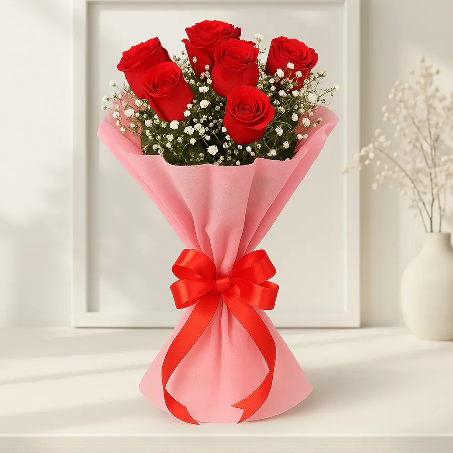 A beautiful hand bunch of 12 vibrant red roses, symbolizing love and affection.