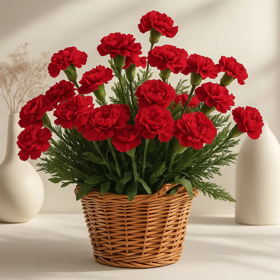 A beautiful arrangement of 12 red carnations, elegantly wrapped to convey heartfelt emotions.