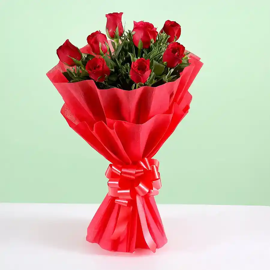 Cherished Moments Red Rose Bouquet featuring 10 vibrant red roses.