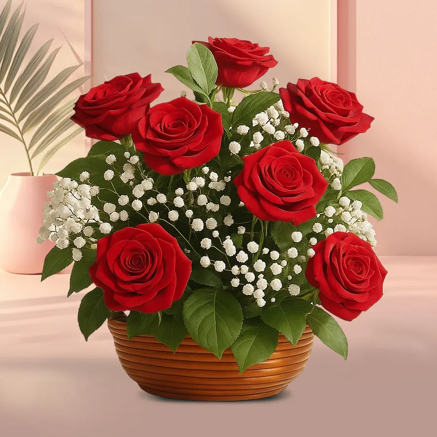 A stunning arrangement of ten sparkling red roses for birthday celebrations.