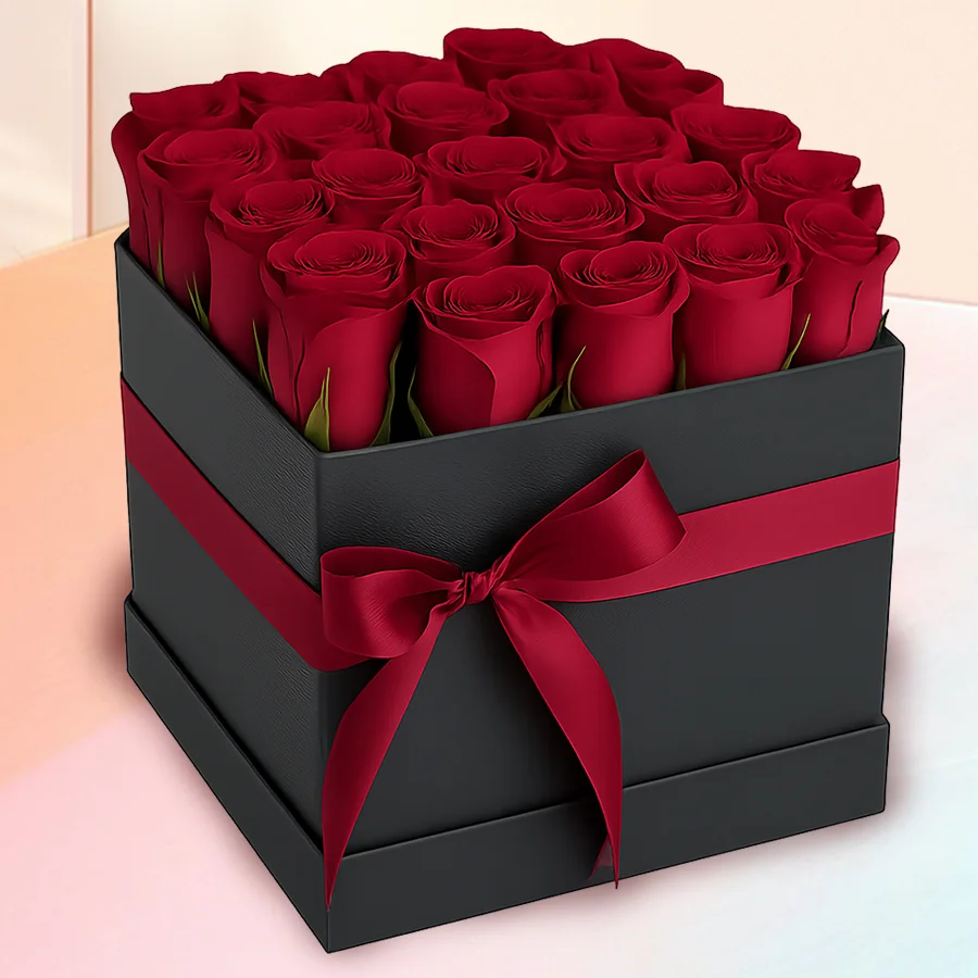 Romantic Red Rose Delight featuring 25 red roses in a stylish box.