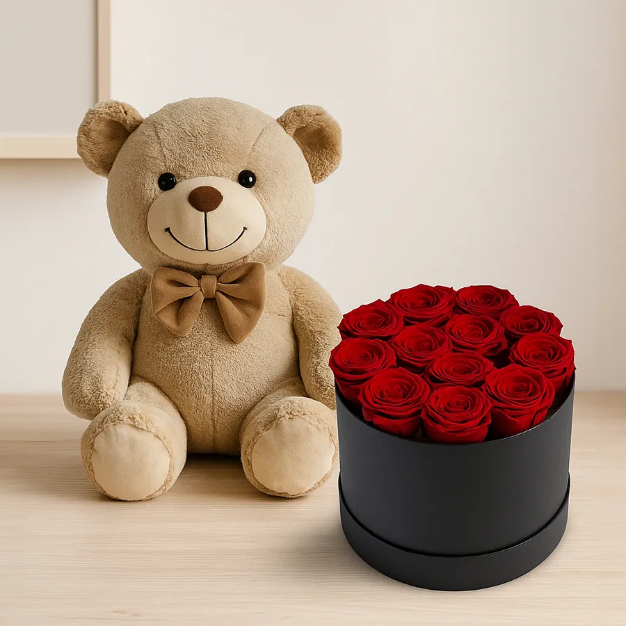 Cherished Love: Roses and Teddy Gift