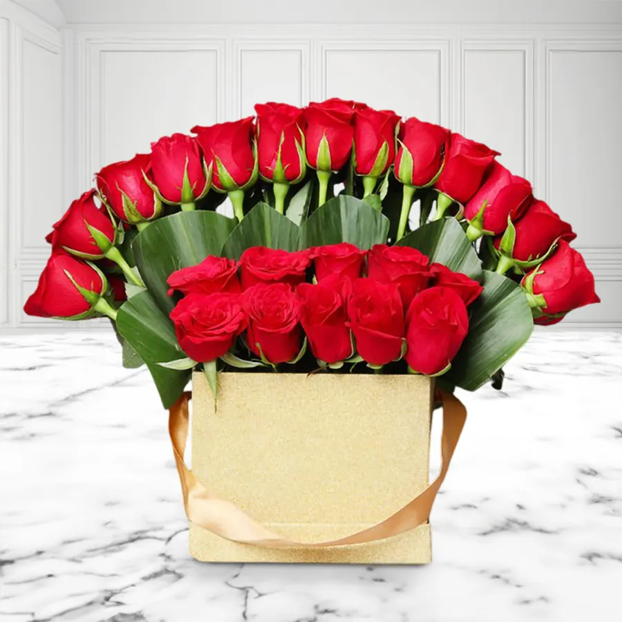Premium box arrangement of 36 red roses for heartfelt gifting.