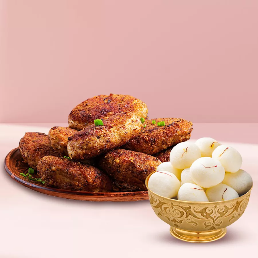 Sweet and savory gift combo featuring 10 rosogollas and 8 veg chops.